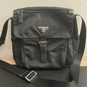 Authentic Prada Black Nylon Messenger Shoulder Bag